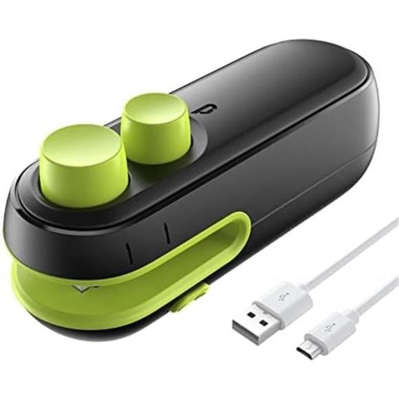 Mini Bag Sealer, 2 in 1 Heat Sealer For Snacks,Rechargeable Handheld Plastic Bag - Picture 1 of 6